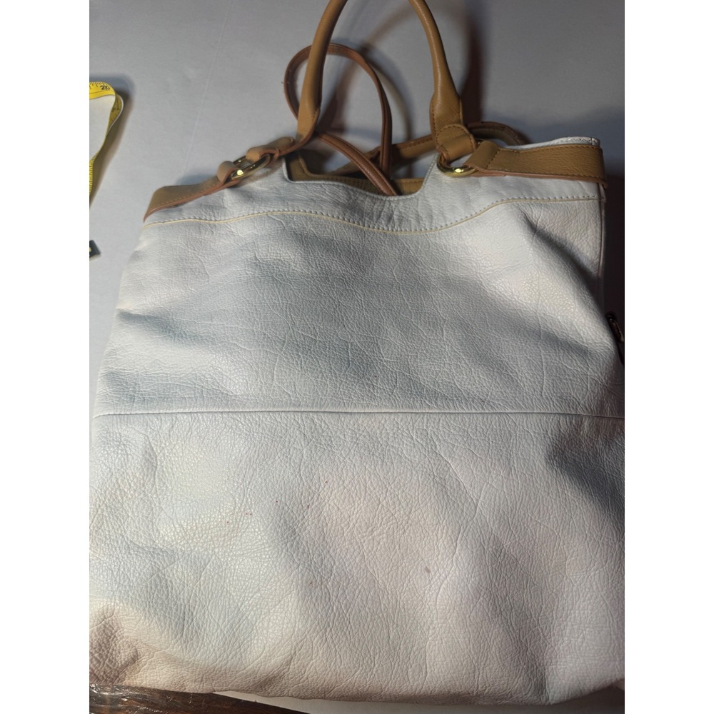Margot Cream Tan Pebbled Genuine Leather Hobo Tote Bag Gold Hardware Large - Picture 13 of 14